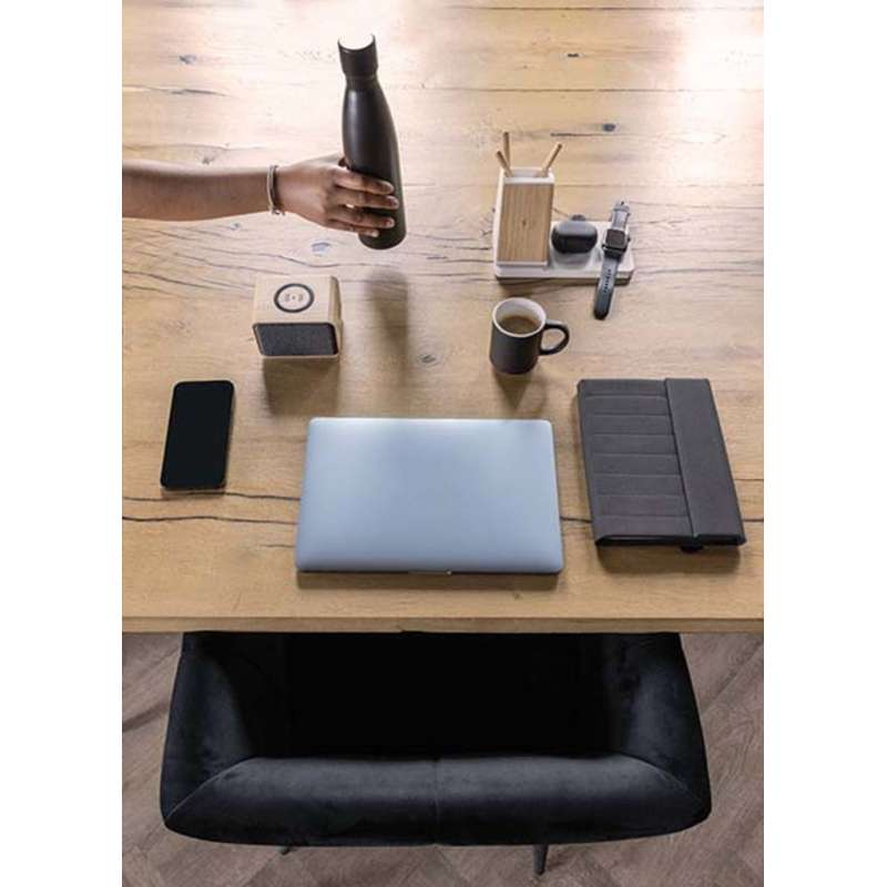 EcoCharge 3X - Chargeur 3 en 1 avec porte-stylo, sans fil, en plastique recyclé et bambou FSC