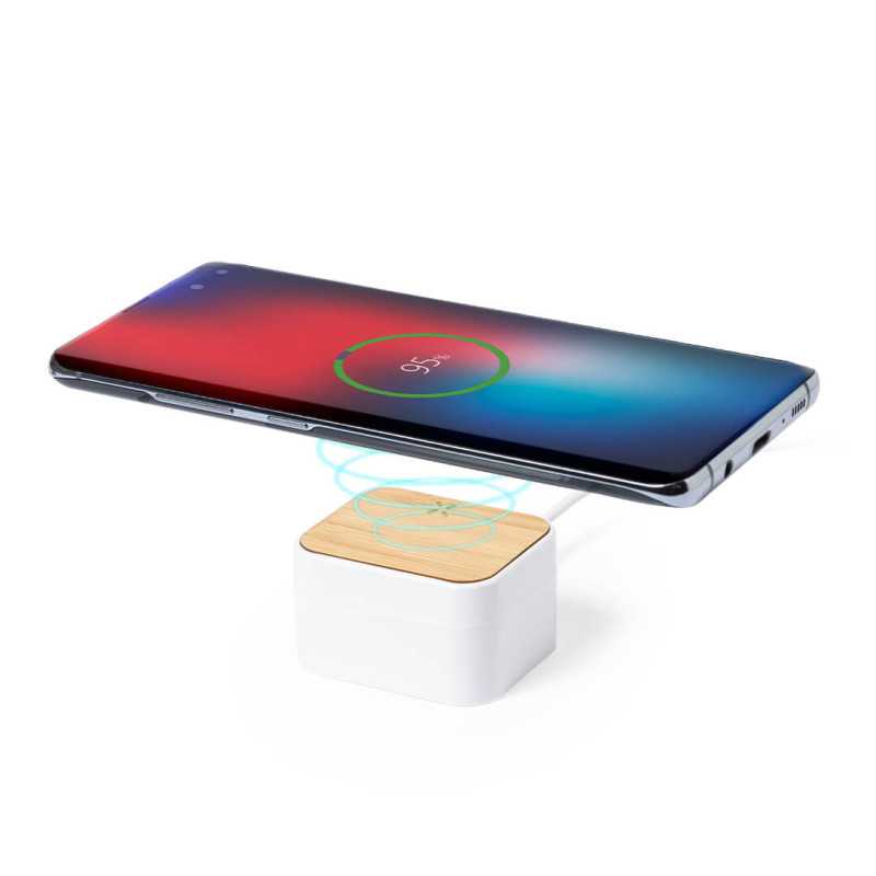 Écouteurs Bluetooth 5.0 avec chargeur sans fil 10W intégré, commande tactile et câble USB Type-C inclus.