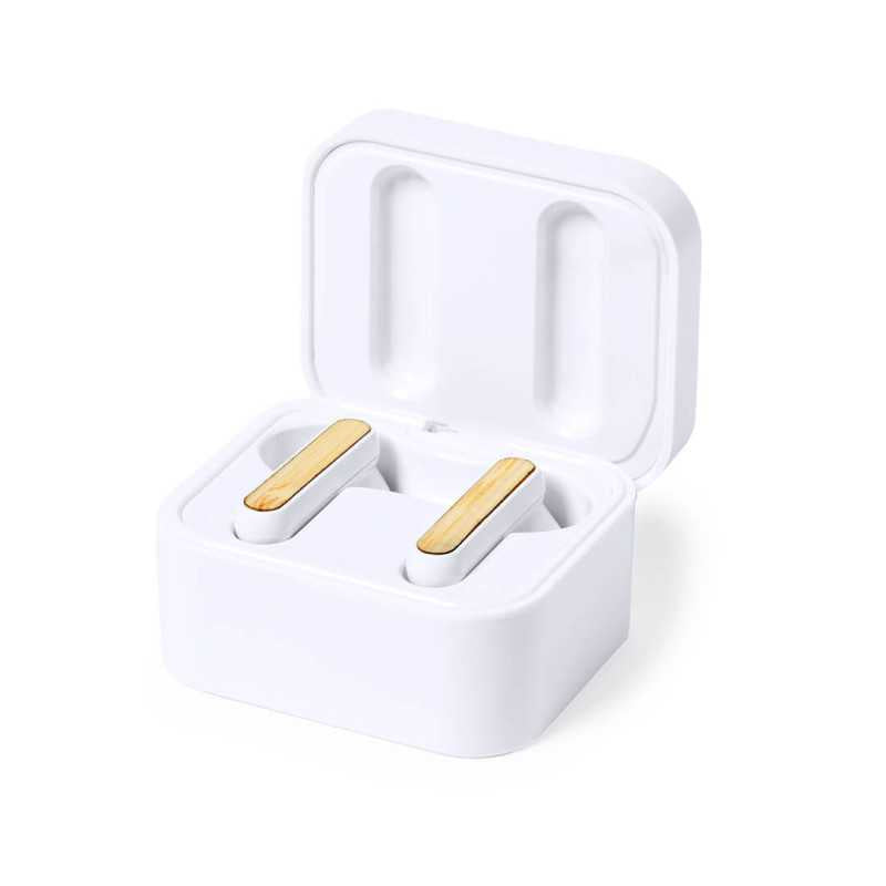 Écouteurs Bluetooth 5.0 avec chargeur sans fil 10W intégré, commande tactile et câble USB Type-C inclus.