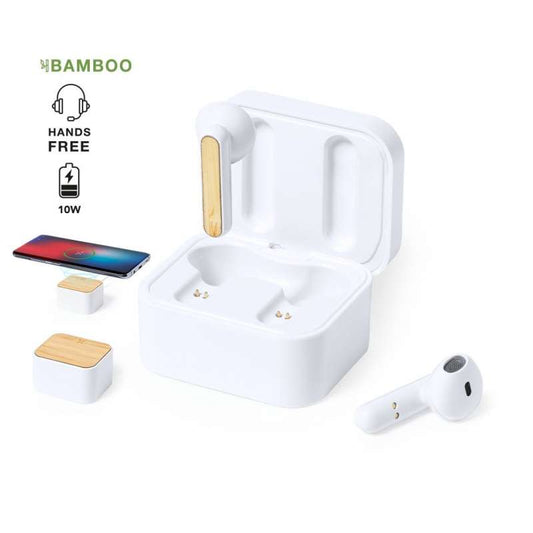 Écouteurs Bluetooth 5.0 avec chargeur sans fil 10W intégré, commande tactile et câble USB Type-C inclus.