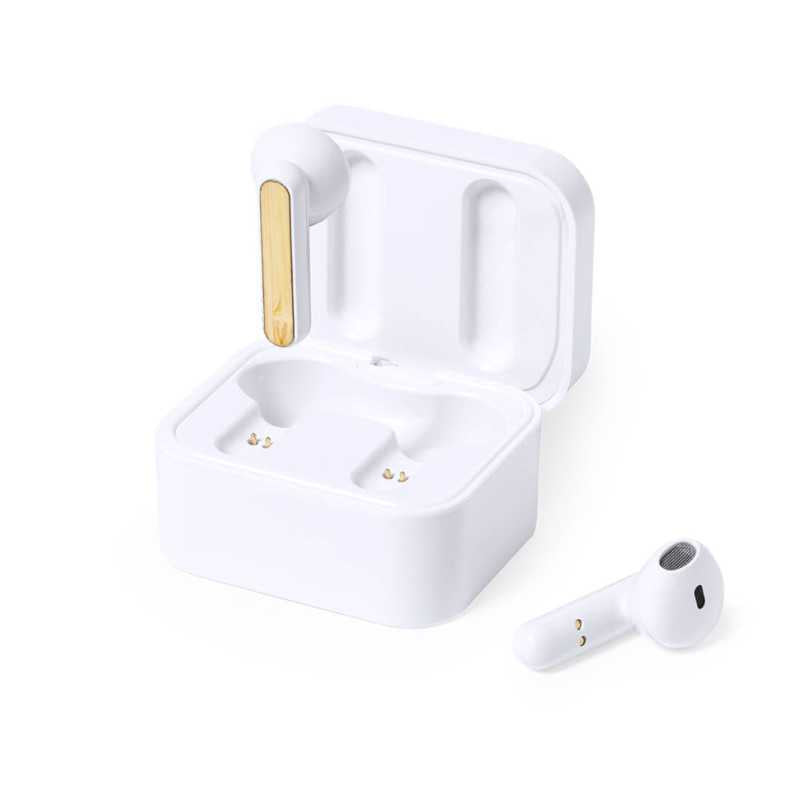 Écouteurs Bluetooth 5.0 avec chargeur sans fil 10W intégré, commande tactile et câble USB Type-C inclus.